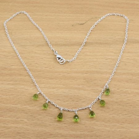 Peridot Drop gemstone necklace for women, 925 Sterling silver necklace